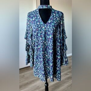 Le Lis Navy Floral Mini Dress with Bell Sleeves